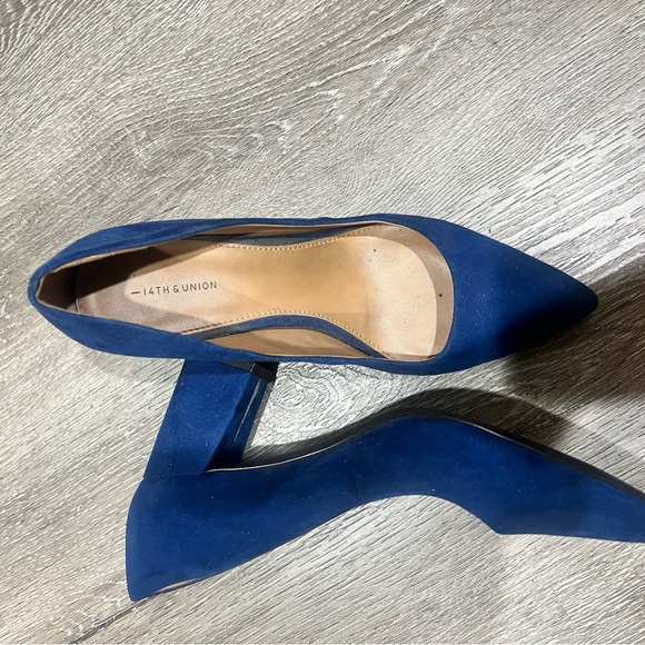 14th & Union Navy Blue Pointed Toe Suede Heels - Picture 3 of 5
